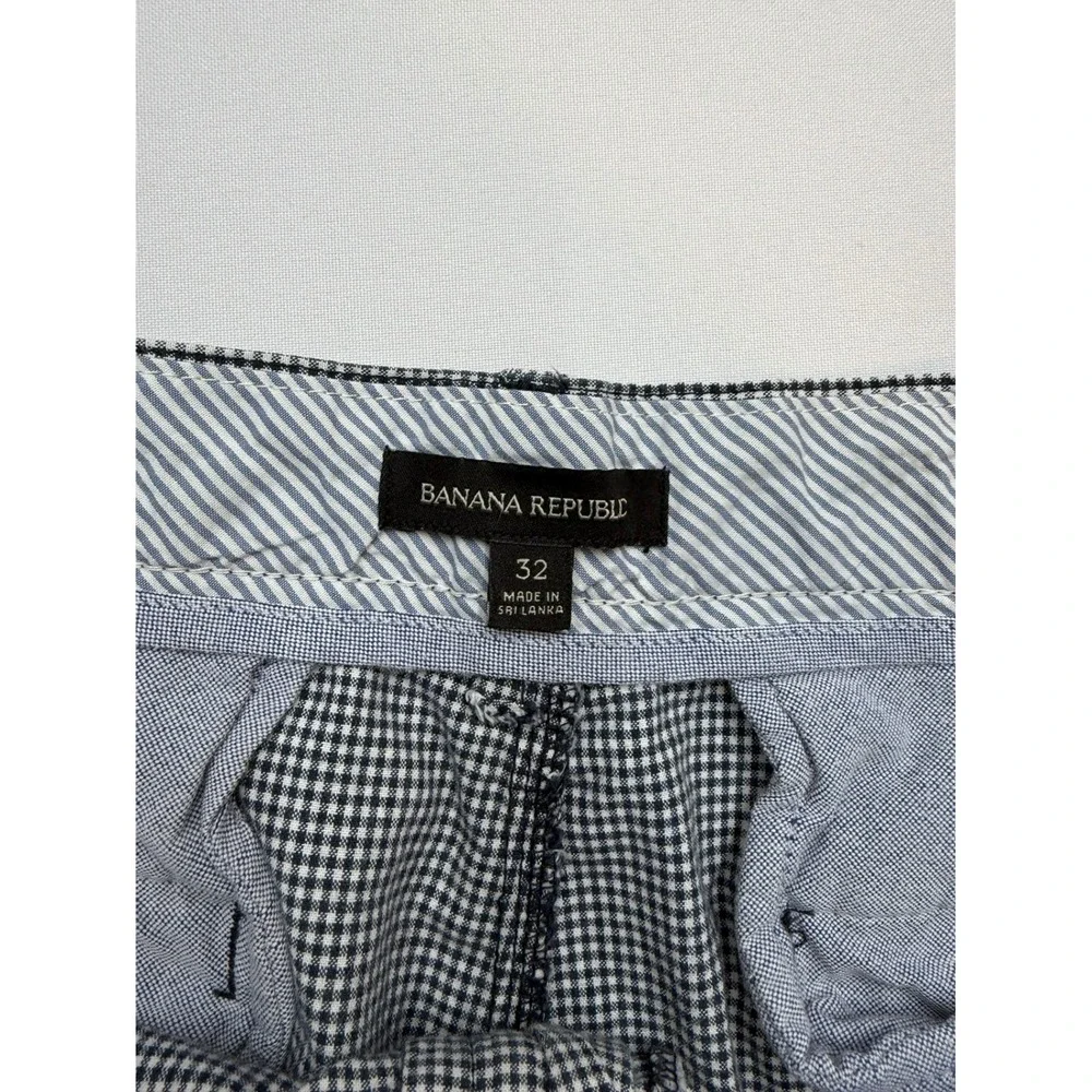 BANANA REPUBLIC Mens 32 Navy White Gingham 10